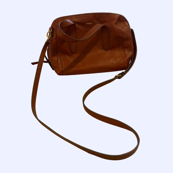 Fossil Leather "The Sydney Satchel" Bag with Crossbody Strap in Medium Brown - Picture 1 of 6